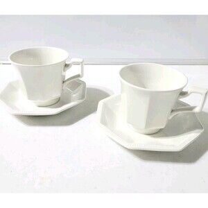 Set of 2 Johnson Brothers Heritage White Octagonal Ironstone Cups & Saucer Sets